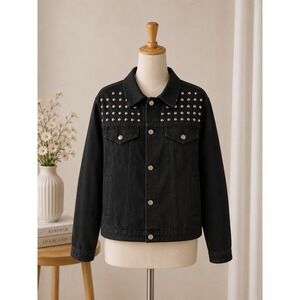 Madden Girl Womens Studded Denim Boyfriend‎ Jacket Black Small NEW